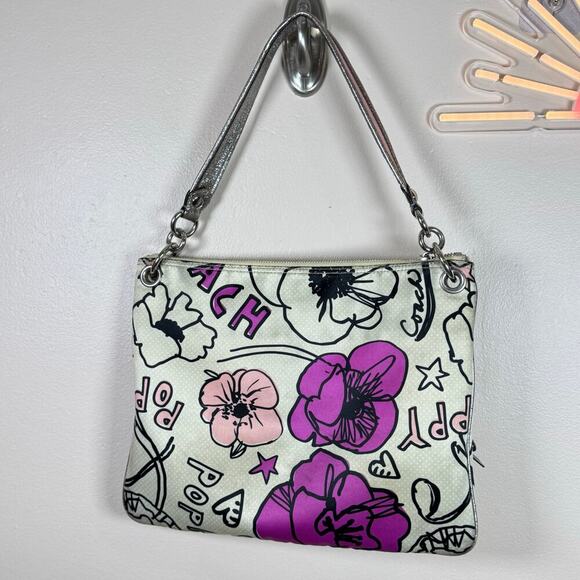 Coach Poppy Print Shoulder Bag Purse Y2K 90s Silver Hardware Pink - Picture 7 of 13